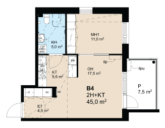 Väkkärätie 2h+kt 45,0m2