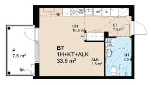 Väkkärätie 1h+kt+alk 33,5m2
